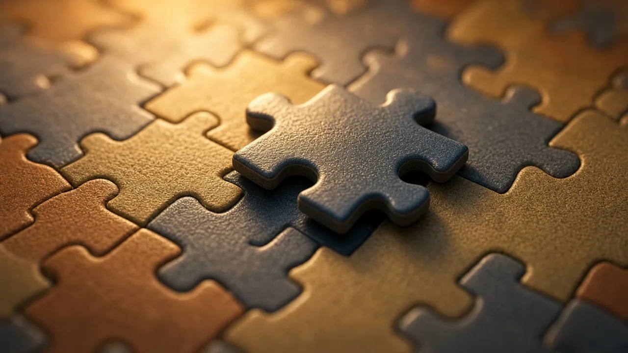 Editorial illustration of a puzzle piece fitting perfectly into place with a soft glow