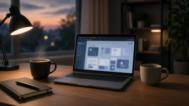 Laptop on a home office desk showing a web browser with several open tabs and a side panel, illustrating ChatGPT's Chrome tab feature