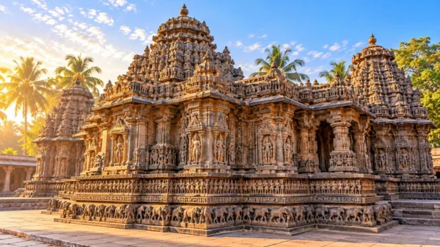 Intricately carved star-shaped Hoysala temple at Somanathapura in Karnataka