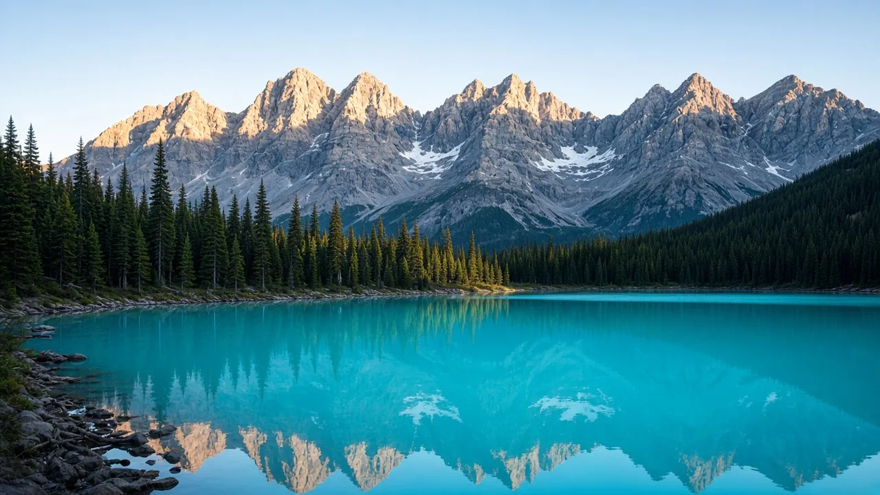 Turquoise Moraine Lake beneath the jagged Valley of the Ten Peaks in Banff National Park