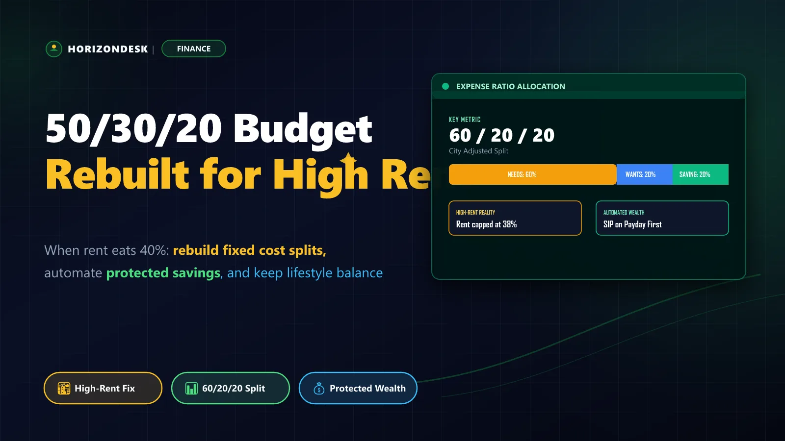 Banner for modern budgeting showing high-cost city income allocation, rent caps, and rebuilt savings buffers