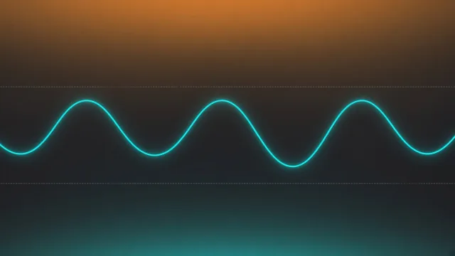 Abstract glowing cyan oscillator wave moving between two faint horizontal lines, with an orange-shaded upper zone and a teal-shaded lower zone