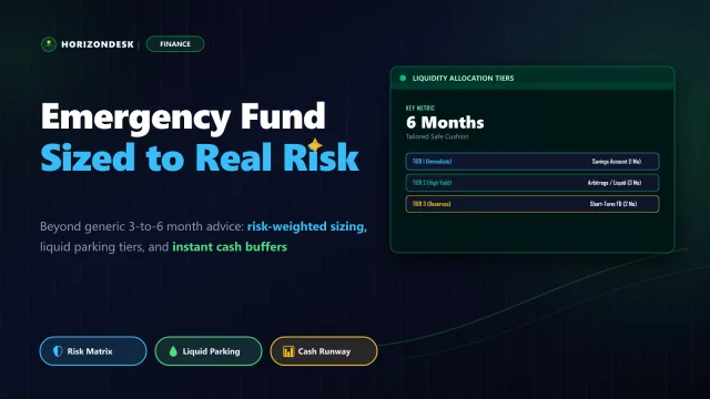 Banner for emergency fund sizing showing risk-weighted liquidity tiers and safety net calculations